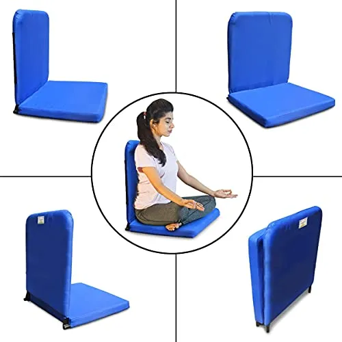Kawachi Powder Coated Metal Cotton Fabric Right Angle Back Support Portable Relaxing Folding Yoga Meditation Chair - I83 Blue
