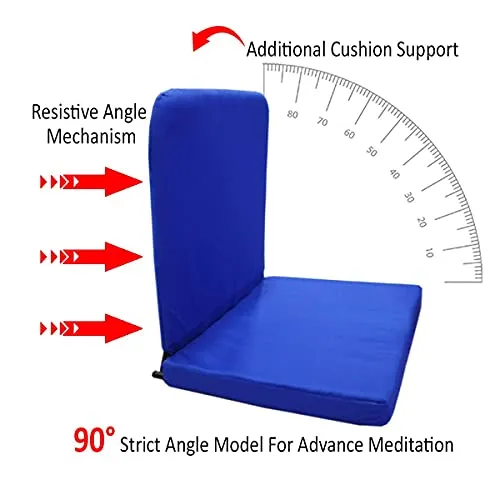 Kawachi Powder Coated Metal Cotton Fabric Right Angle Back Support Portable Relaxing Folding Yoga Meditation Chair - I83 Blue