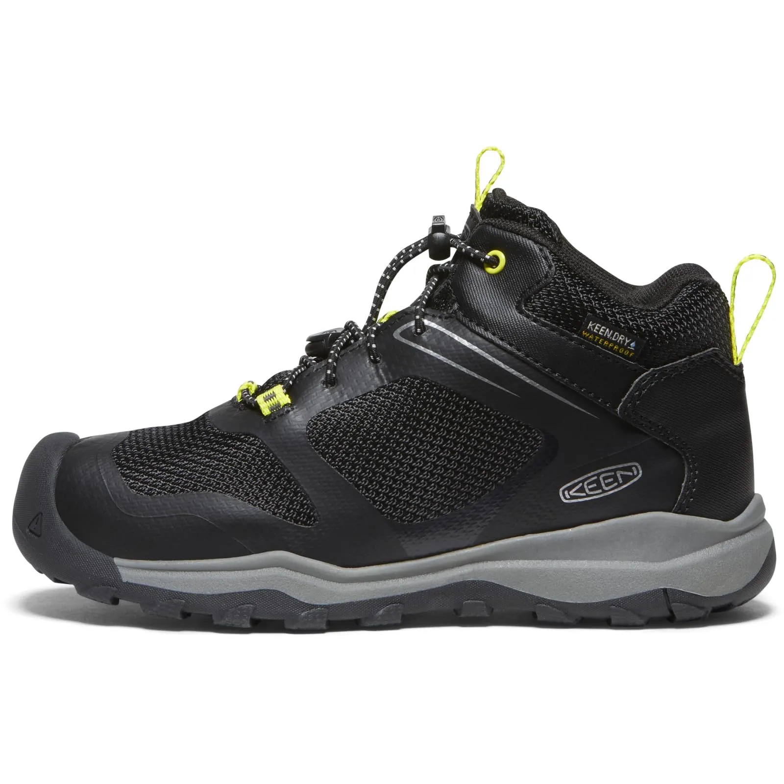 KEEN Wanduro Mid Height Waterproof Easy On Durable Sneaker Hiking Boots, Black/Silver, 1 US Unisex Big Kid