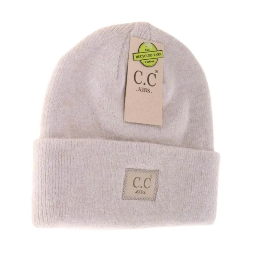 KIDS CC Soft Ribbed Leather Pom Beanie