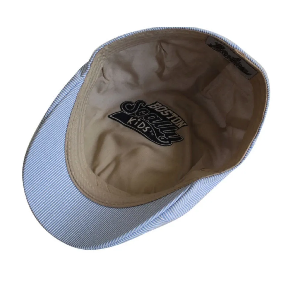 Kids The Seersucker Boston Scally Cap - Light Blue