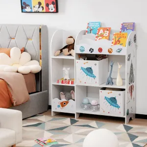 Kids Toy and Book Organizer Wooden Storage Cabinet W/Bins White Modern