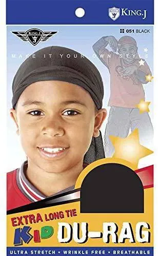 King J Extra Long Kid Du-rag Black #051