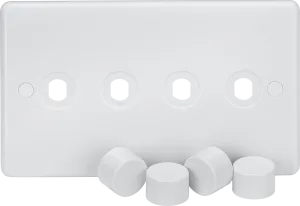 Knightsbridge CU4DIM White Curved Edge 4G Dimmer Plate with Matching Dimmer Caps