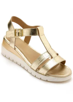 Leather wedge sandals, comfort width