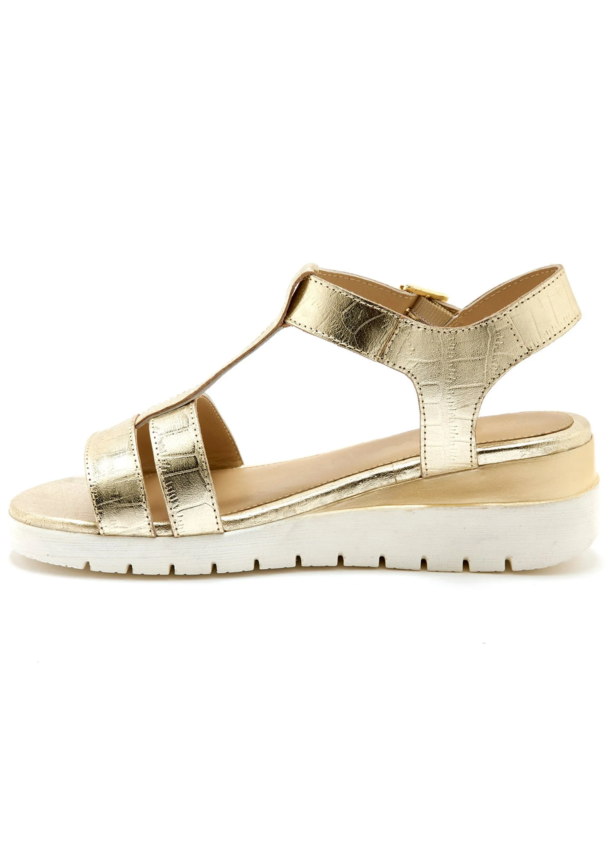 Leather wedge sandals, comfort width