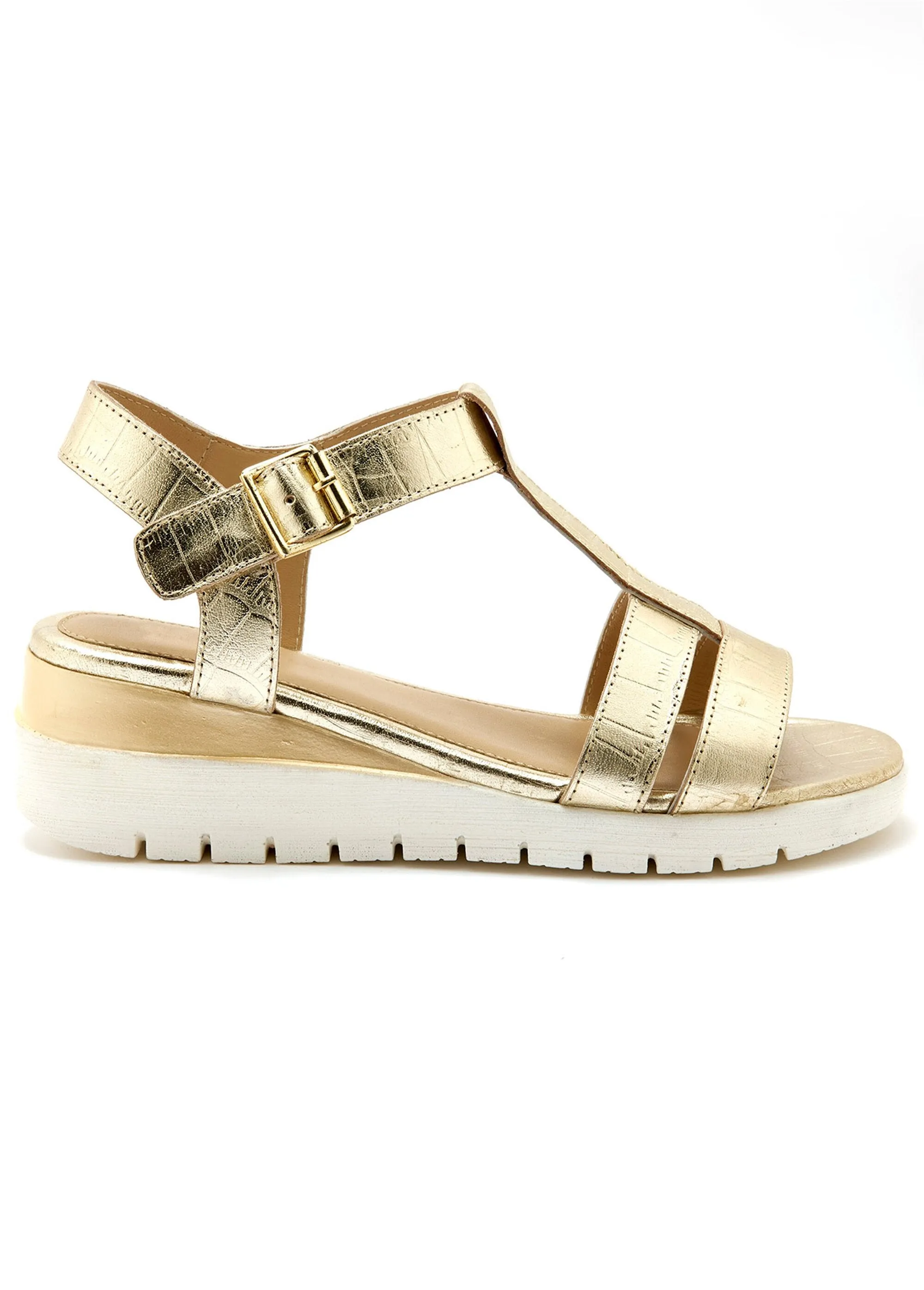 Leather wedge sandals, comfort width