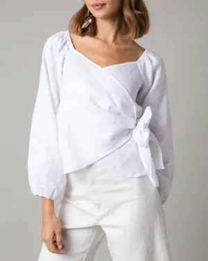 Long Sleeve Wrap Linen Top