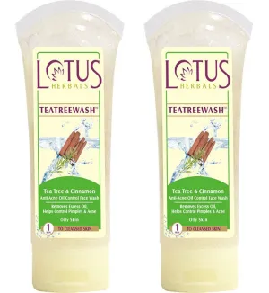 Lotus Herbals Teatreewash Tea Tree Cinnamon Anti-Acne Oil Control Face Wash 80gm Set of 2pc