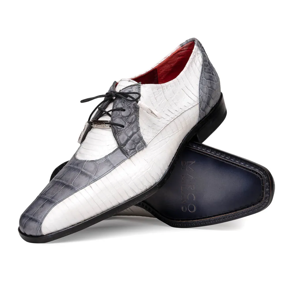 Marco Di Milano Moncalieri White Gray Genuine Alligator and Cobra Skin Dress Shoe