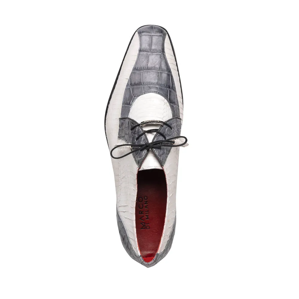 Marco Di Milano Moncalieri White Gray Genuine Alligator and Cobra Skin Dress Shoe