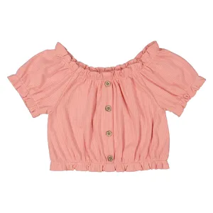 Mayoral Salmon Short Sleeve with Flower Buttons