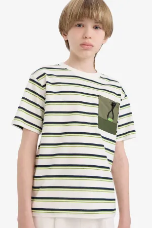Men's Kids Bicycle Collar Striped Pocket Detail Short Sleeve T-Shirt