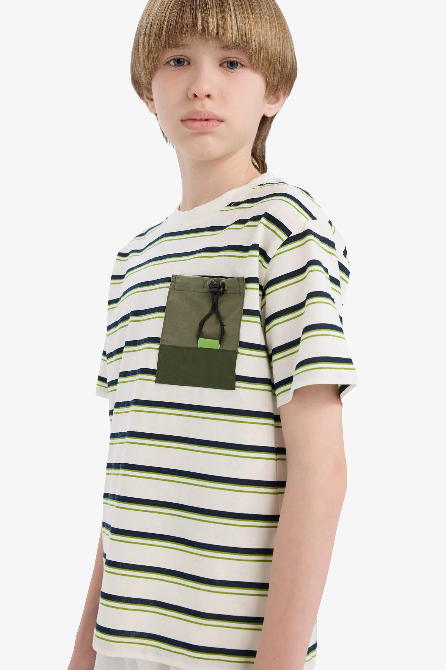 Men's Kids Bicycle Collar Striped Pocket Detail Short Sleeve T-Shirt