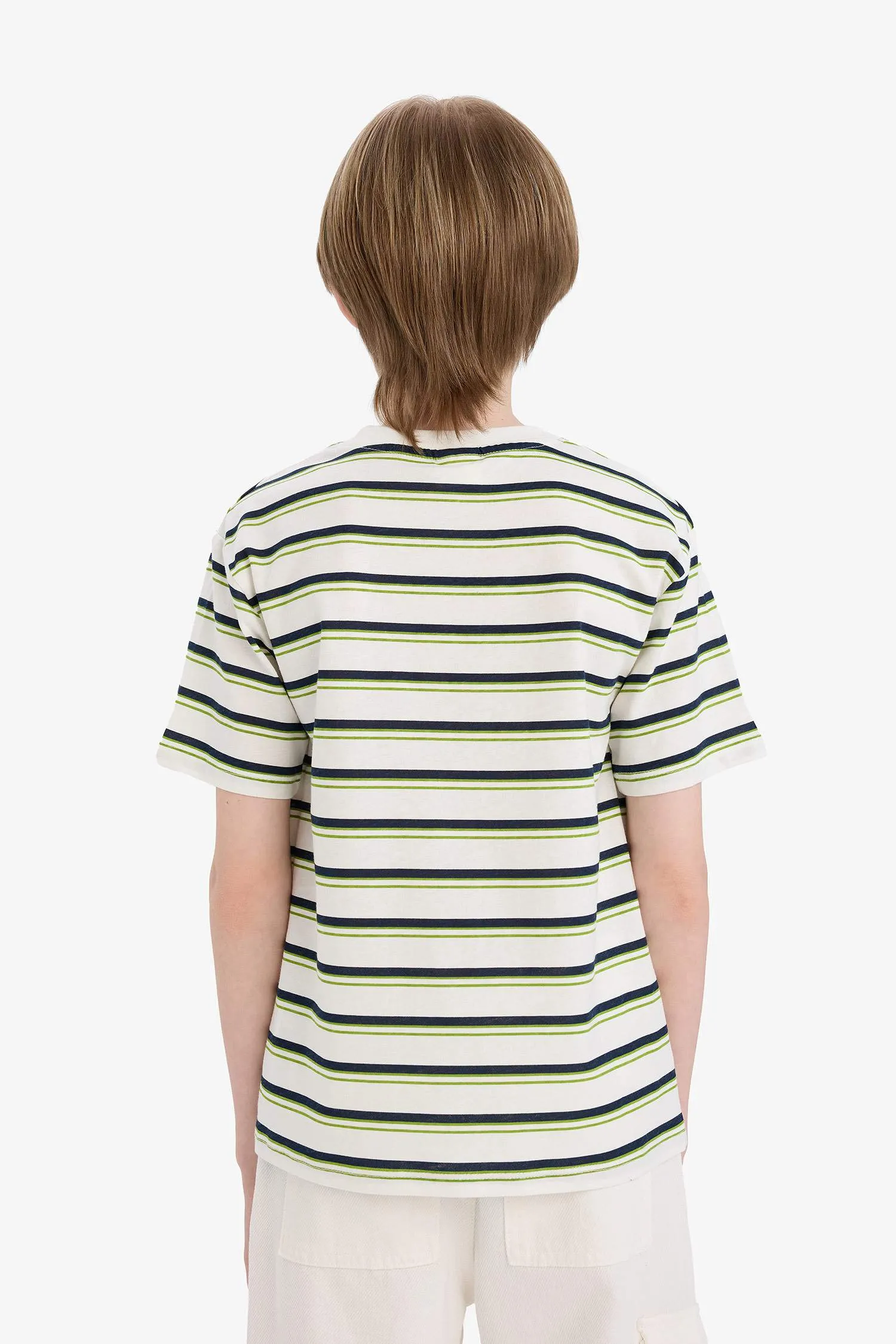 Men's Kids Bicycle Collar Striped Pocket Detail Short Sleeve T-Shirt