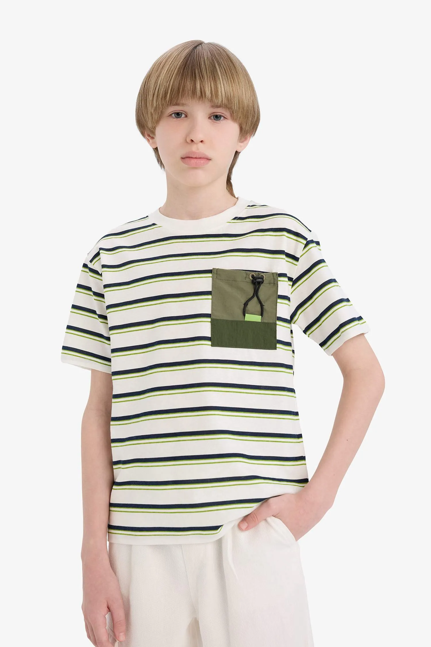 Men's Kids Bicycle Collar Striped Pocket Detail Short Sleeve T-Shirt
