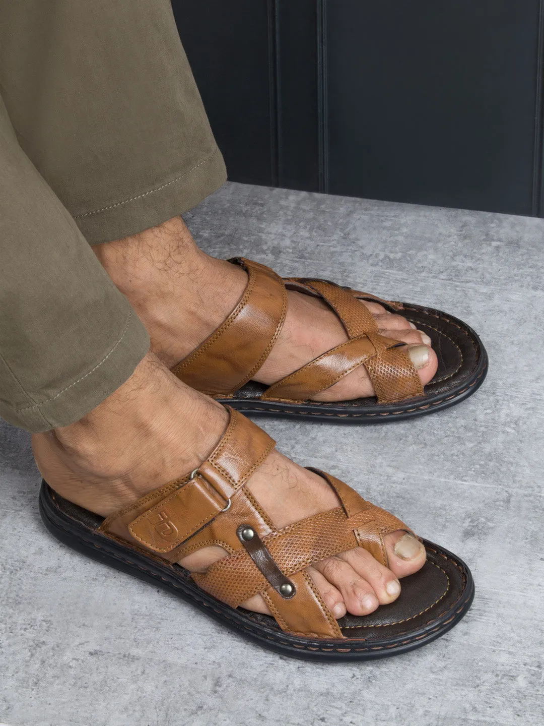 Men's Tan Cross Strap Sandals (ID4151)