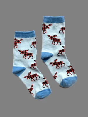 Moose Plaid Kids Crew Socks