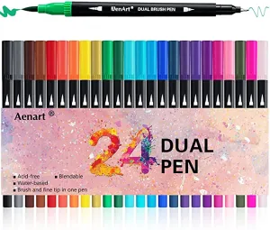 New Dual Tip Art Marker Pens Fine Point Journal Pens & Colored Brush Markers for Kid Adult Colouring Books Drawing Planner Calendar Art Projects (24 Colours)
