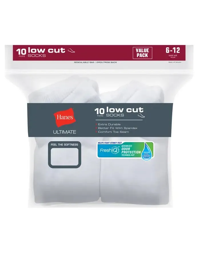 New Hanes Men's 10 Pack Ultimate Low-Cut Socks, White, (Shoe Size 6-12) no packaging
