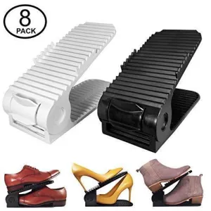 New Upgraded Adjustable Shoes Organizer | Best Quality Shoe Slots | Closet Storage Space Saver | Durable | Holds High Heels to Sneakers, For men, women and kid shoes (8 Pack in black)