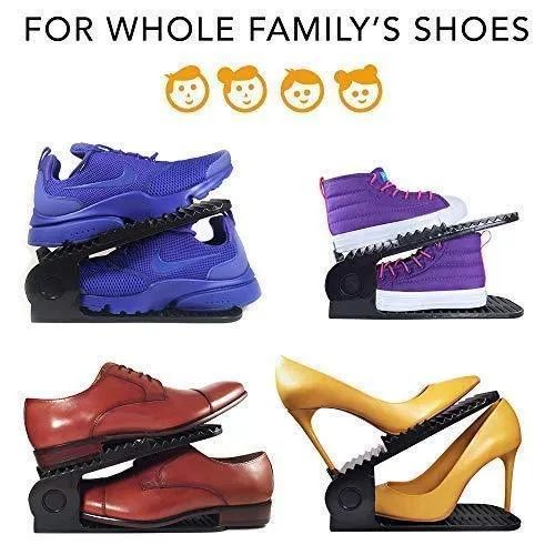 New Upgraded Adjustable Shoes Organizer | Best Quality Shoe Slots | Closet Storage Space Saver | Durable | Holds High Heels to Sneakers, For men, women and kid shoes (8 Pack in black)