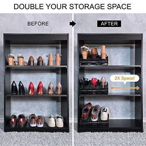 New Upgraded Adjustable Shoes Organizer | Best Quality Shoe Slots | Closet Storage Space Saver | Durable | Holds High Heels to Sneakers, For men, women and kid shoes (8 Pack in black)