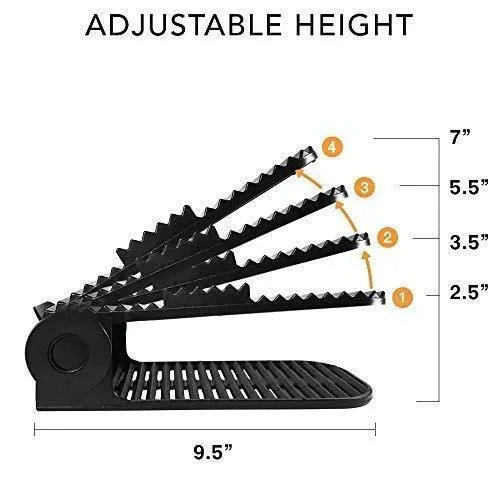 New Upgraded Adjustable Shoes Organizer | Best Quality Shoe Slots | Closet Storage Space Saver | Durable | Holds High Heels to Sneakers, For men, women and kid shoes (8 Pack in black)
