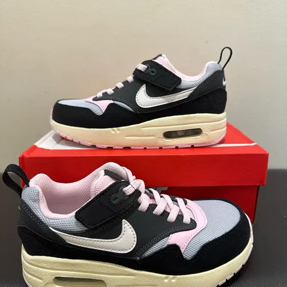 NIB Little Kid Nike Air Max 1 Low DZ3308 004 Black/Anthracite/Pink /Summit