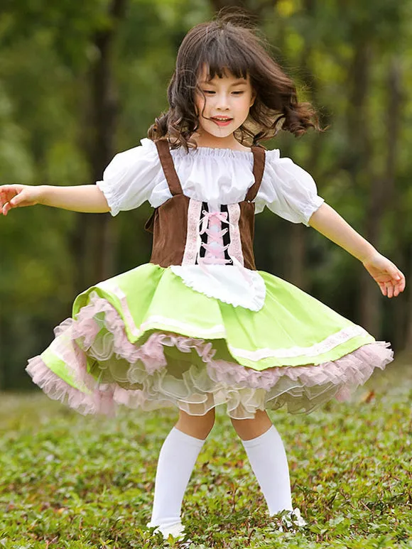 Parent-child Green Lolita OP Dress Lace Up Ruffles Lolita One Piece Dresses