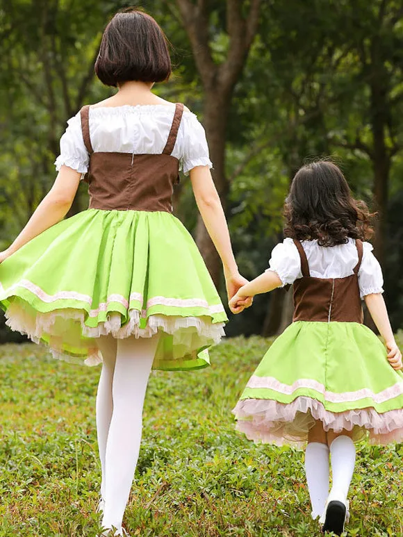 Parent-child Green Lolita OP Dress Lace Up Ruffles Lolita One Piece Dresses