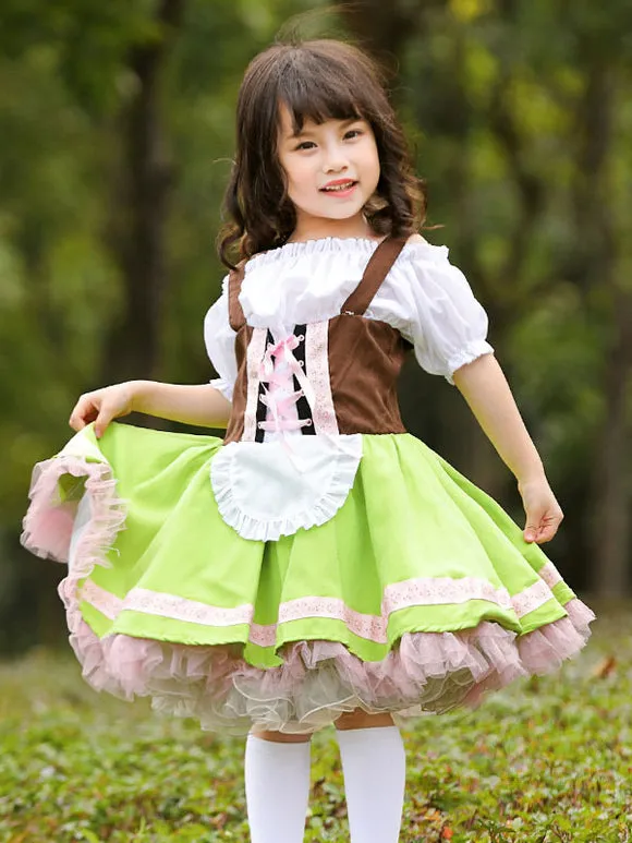 Parent-child Green Lolita OP Dress Lace Up Ruffles Lolita One Piece Dresses