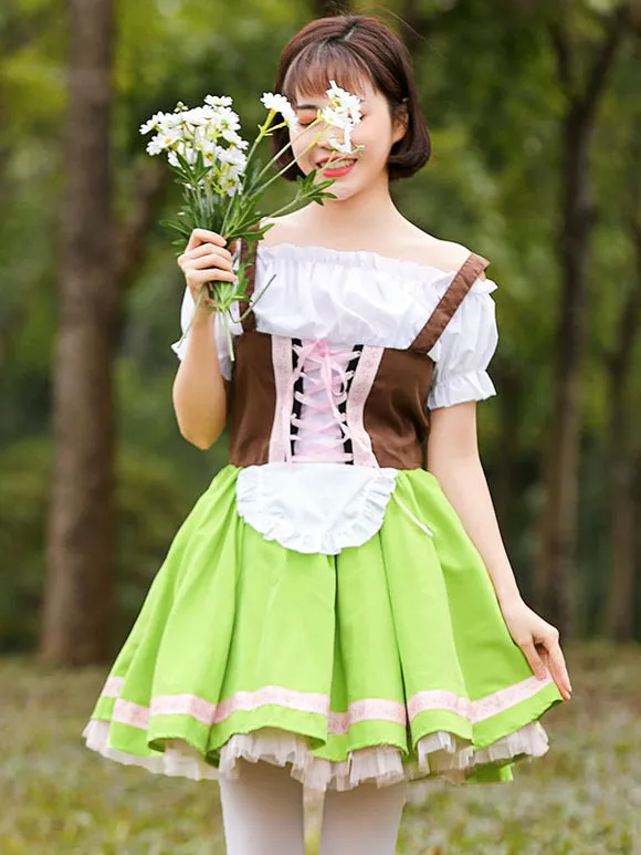 Parent-child Green Lolita OP Dress Lace Up Ruffles Lolita One Piece Dresses