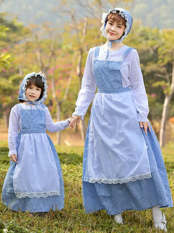 Parent-child Lace Lolita OP Dress Blue Long Sleeves Lolita One Piece Dresses