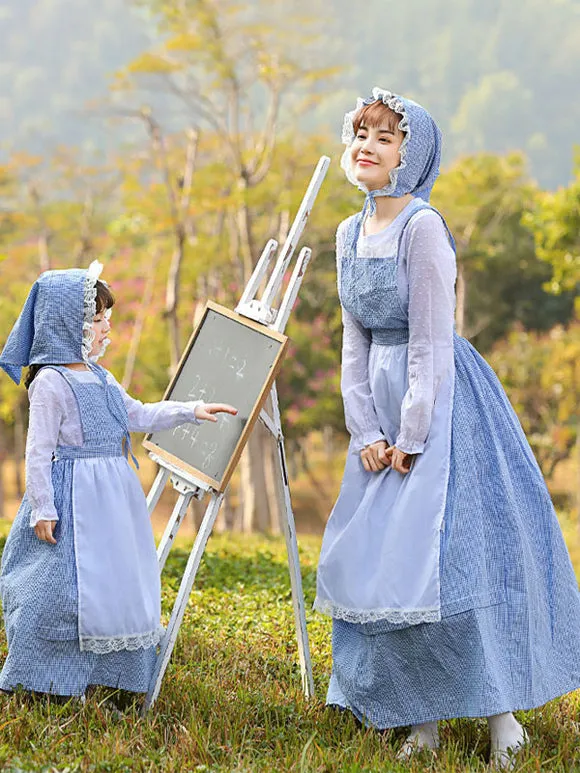 Parent-child Lace Lolita OP Dress Blue Long Sleeves Lolita One Piece Dresses