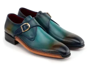 Paul Parkman Men's Single Monkstrap Shoes in Turquoise & Brown