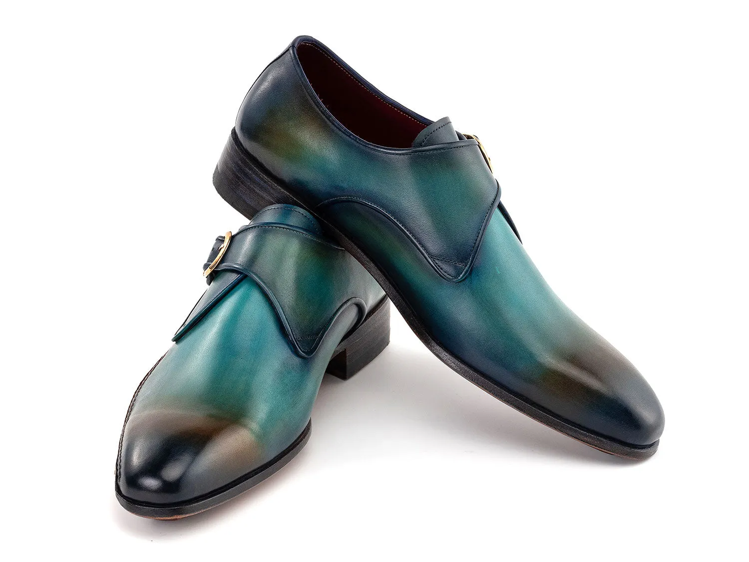 Paul Parkman Men's Single Monkstrap Shoes in Turquoise & Brown
