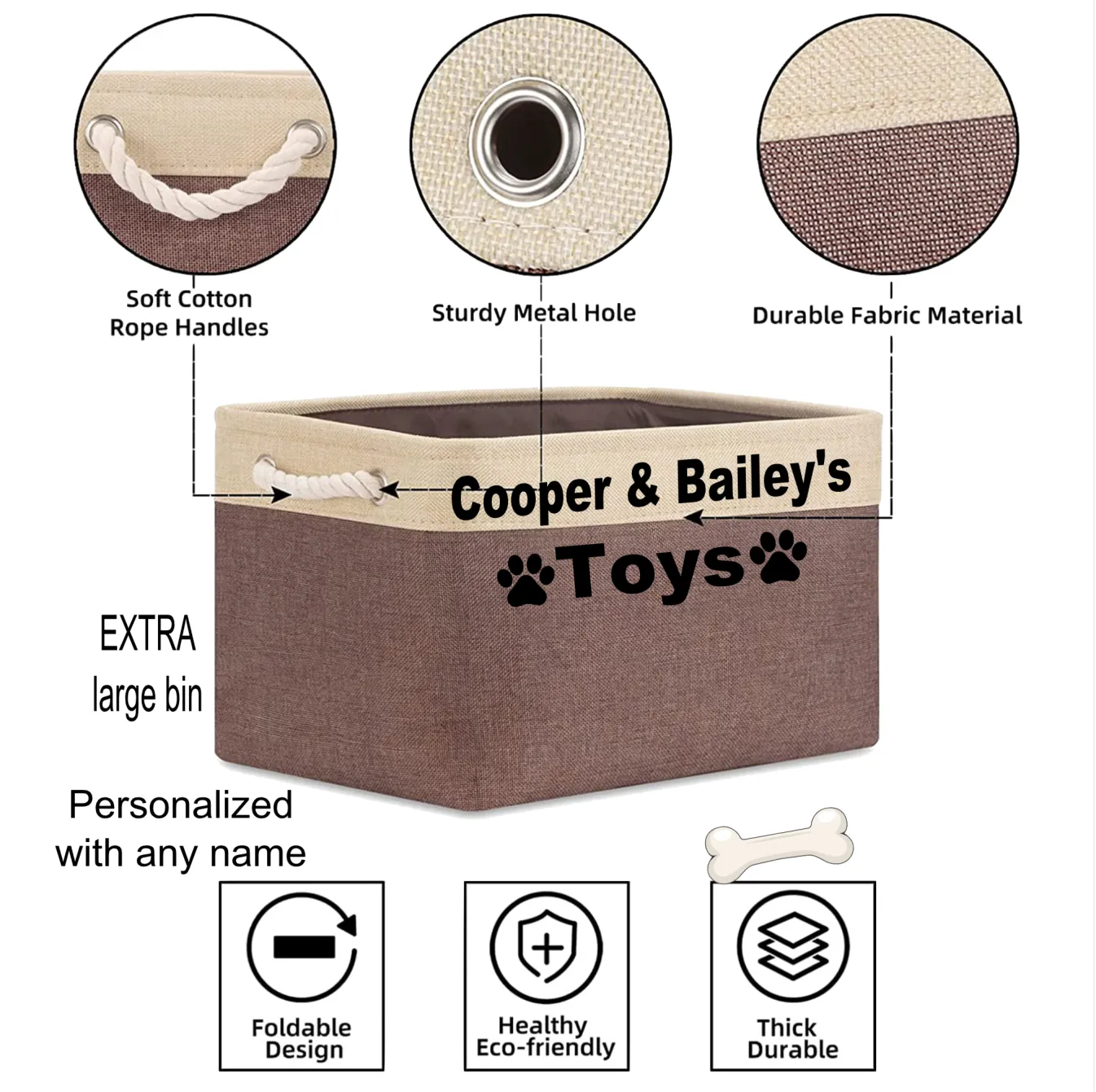 Personalized Foldable Pet Toy Storage Basket