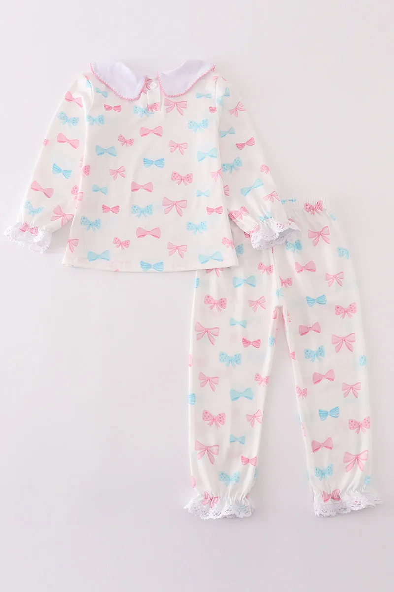 Pink bow print girl set
