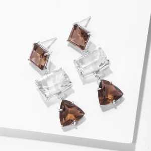 Pure Silver Earrings - Citrine Glow with Crystal Shimmer