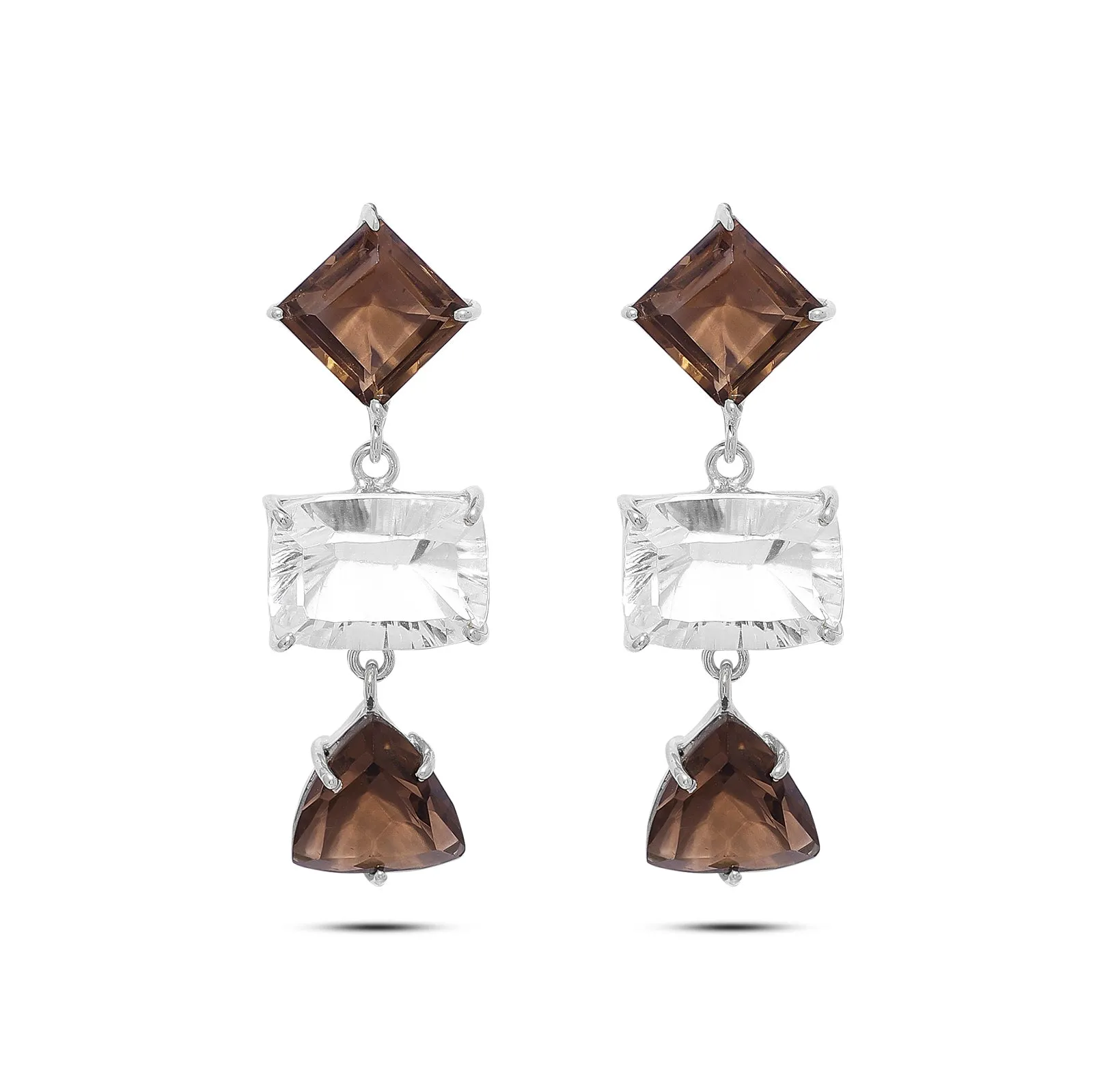 Pure Silver Earrings - Citrine Glow with Crystal Shimmer