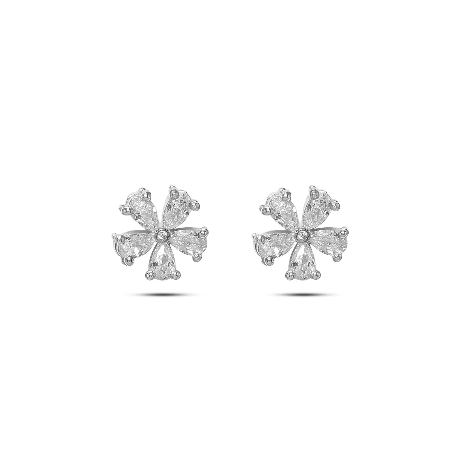Pure Silver Earrings - Five-Petal CZ Floral Stud