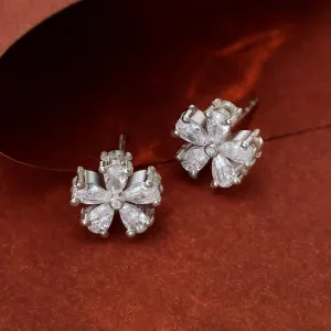 Pure Silver Earrings - Five-Petal CZ Floral Stud