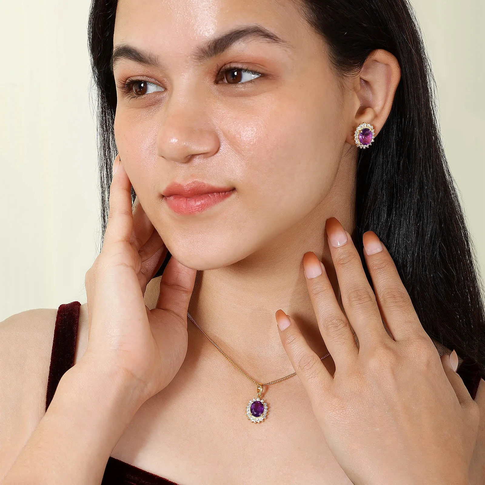 Pure Silver Jewellery Set - Amethyst Oval Majesty