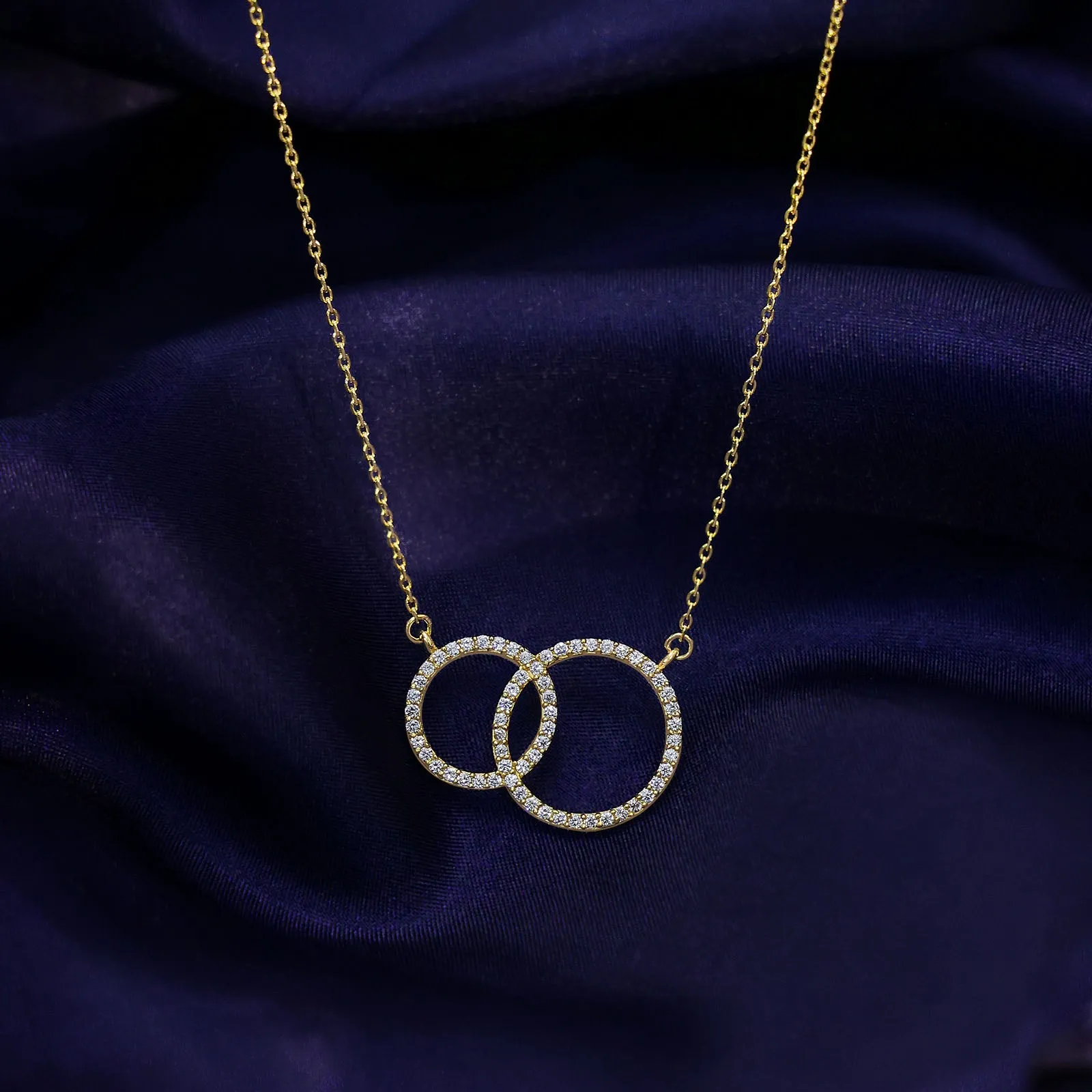 Pure Silver Necklace - Dual Ring Design With CZ Stones
