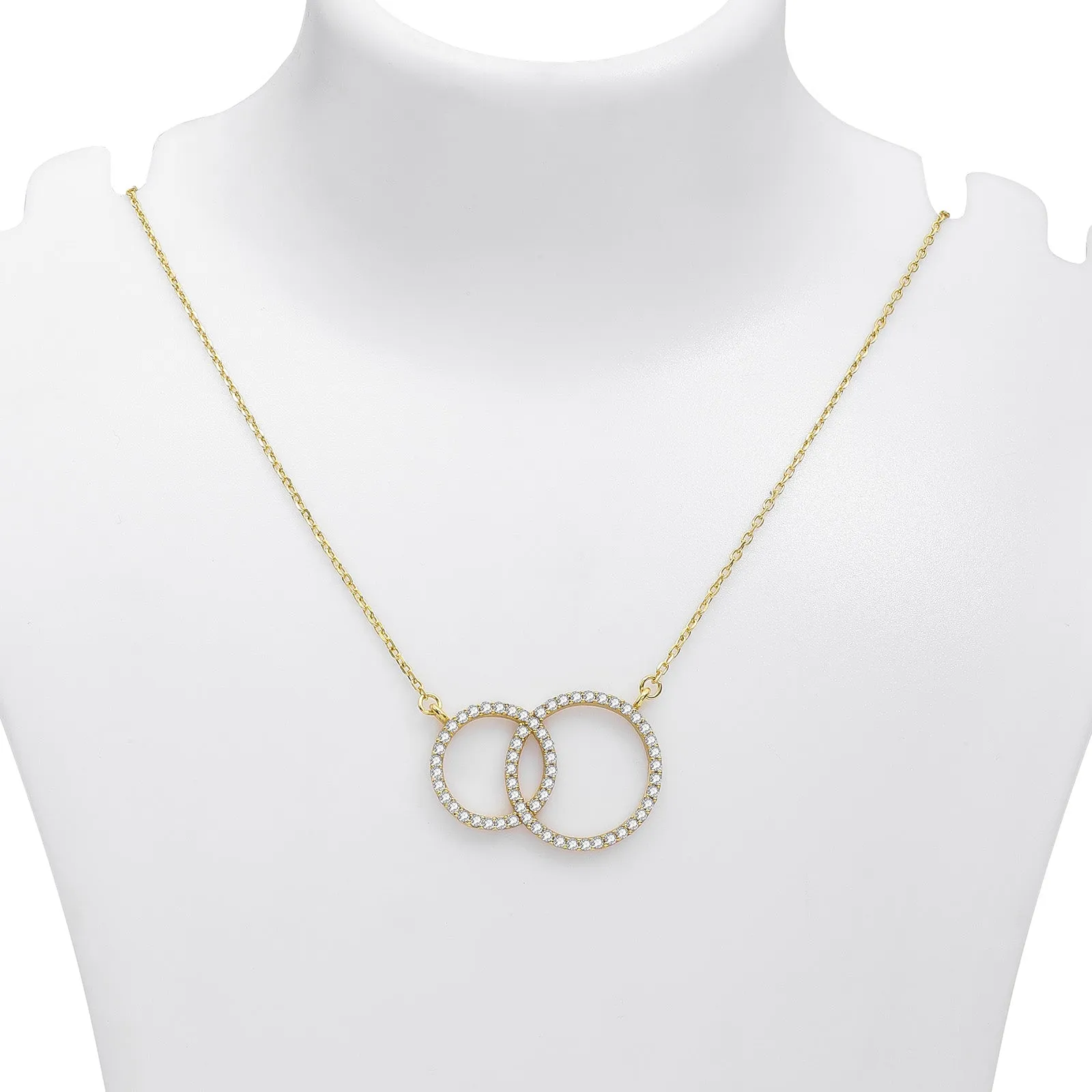 Pure Silver Necklace - Dual Ring Design With CZ Stones