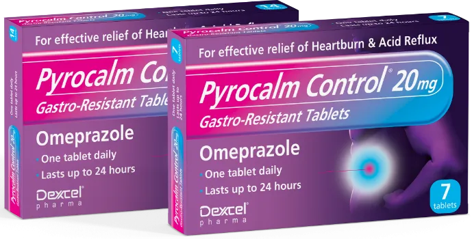 Pyrocalm Control 20mg tablets (relieve stomach pain, stomach pain, reduce gastric acid, reflux gastritis, indigestion) 20 mg tablets