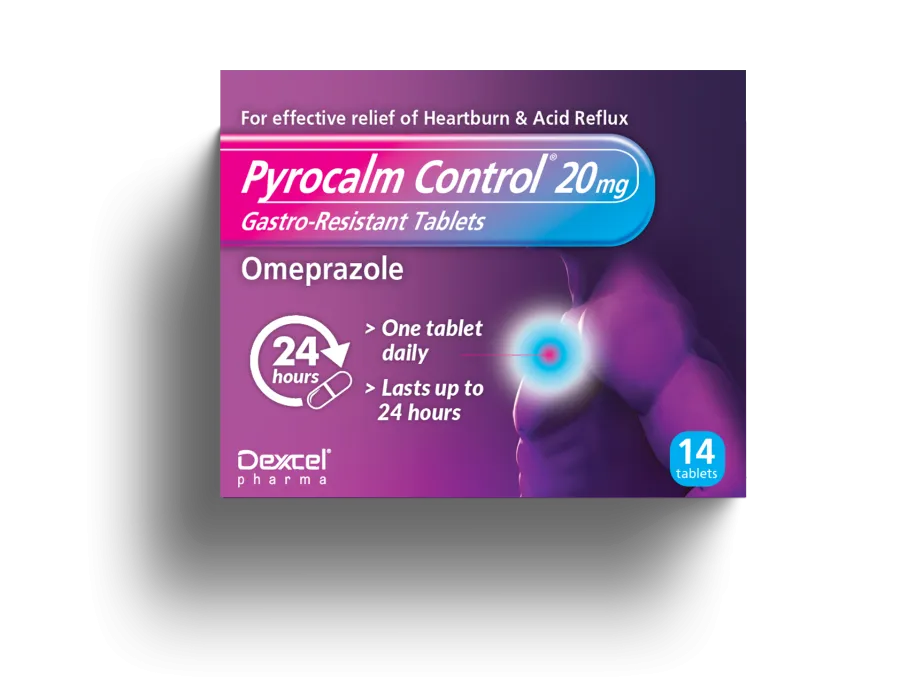 Pyrocalm Control 20mg tablets (relieve stomach pain, stomach pain, reduce gastric acid, reflux gastritis, indigestion) 20 mg tablets