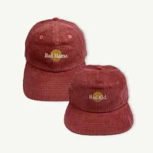 Rad Mama and Rad Kid Cord Cap Bundle - Eco Red