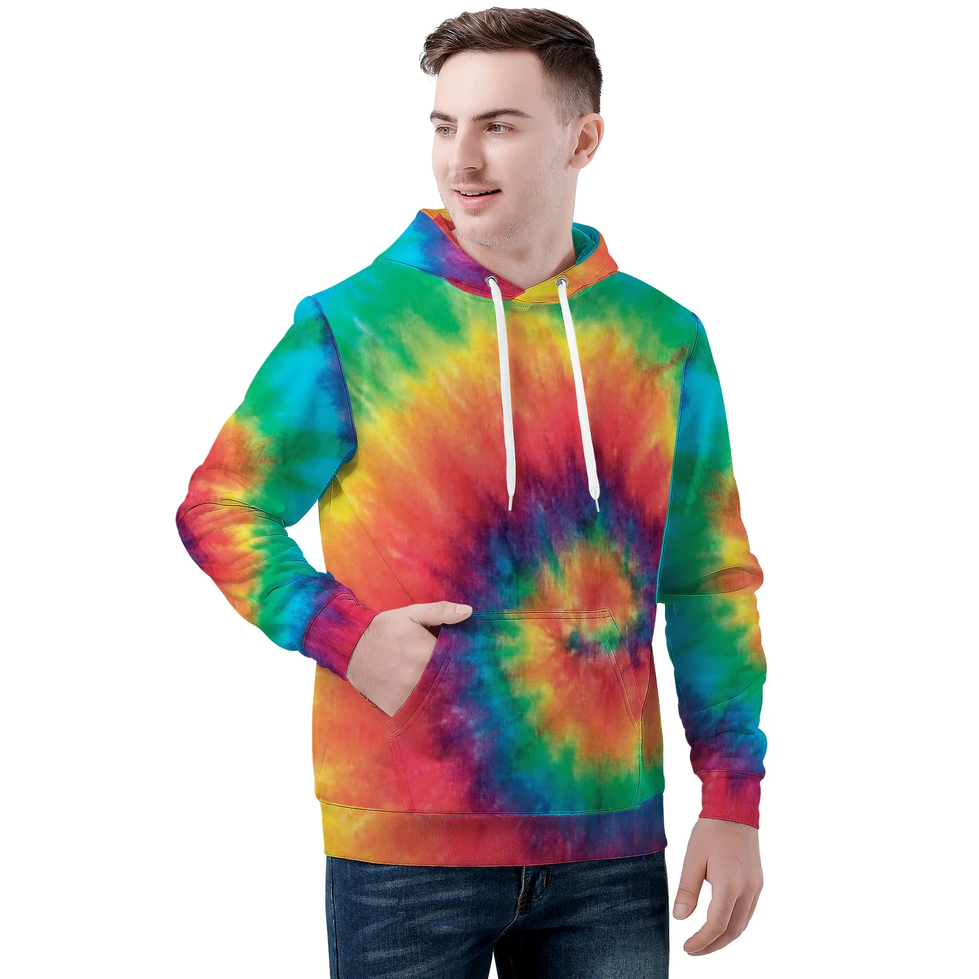 Rainbow Swril Tie Dye Men/Unisex Premium Adult Hoodie